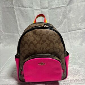 Coach Court Brown and Pink Backpack